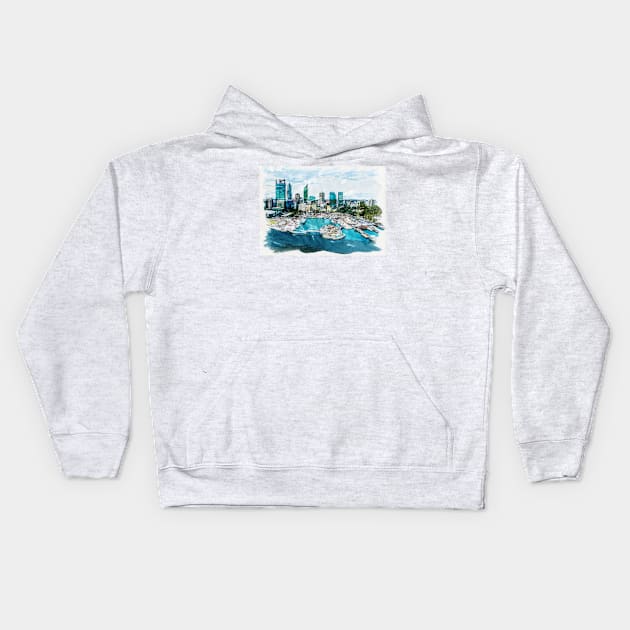 Perth Capital of Western Australia Watercolour Travel Wanderlust Souvenir Kids Hoodie by Naumovski